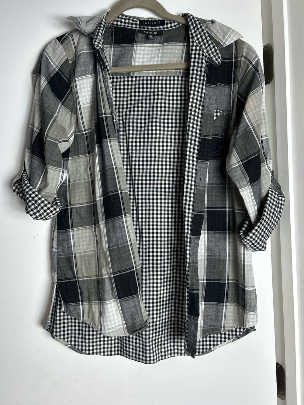 Foxcroft Black and White Plaid Shaped-Fit Shirt